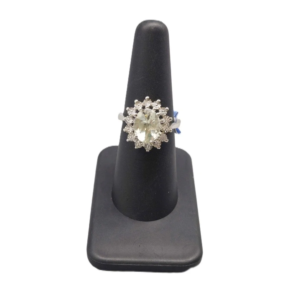 .925 SILVER DIAMOND & GREEN AMETHYST RING SIZE 7.25 4.1G (GNH022772)